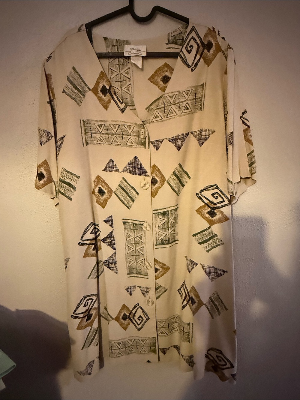 Relaxed Cream Geometric-Print Midi Dress by west side clothing company